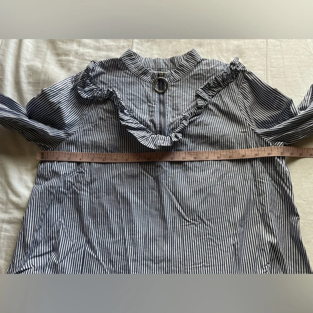 Avec Les Filles Ringo Pinstripe Ruffle Bib Blouse Medium Victorian Eduardian - Picture 7 of 8